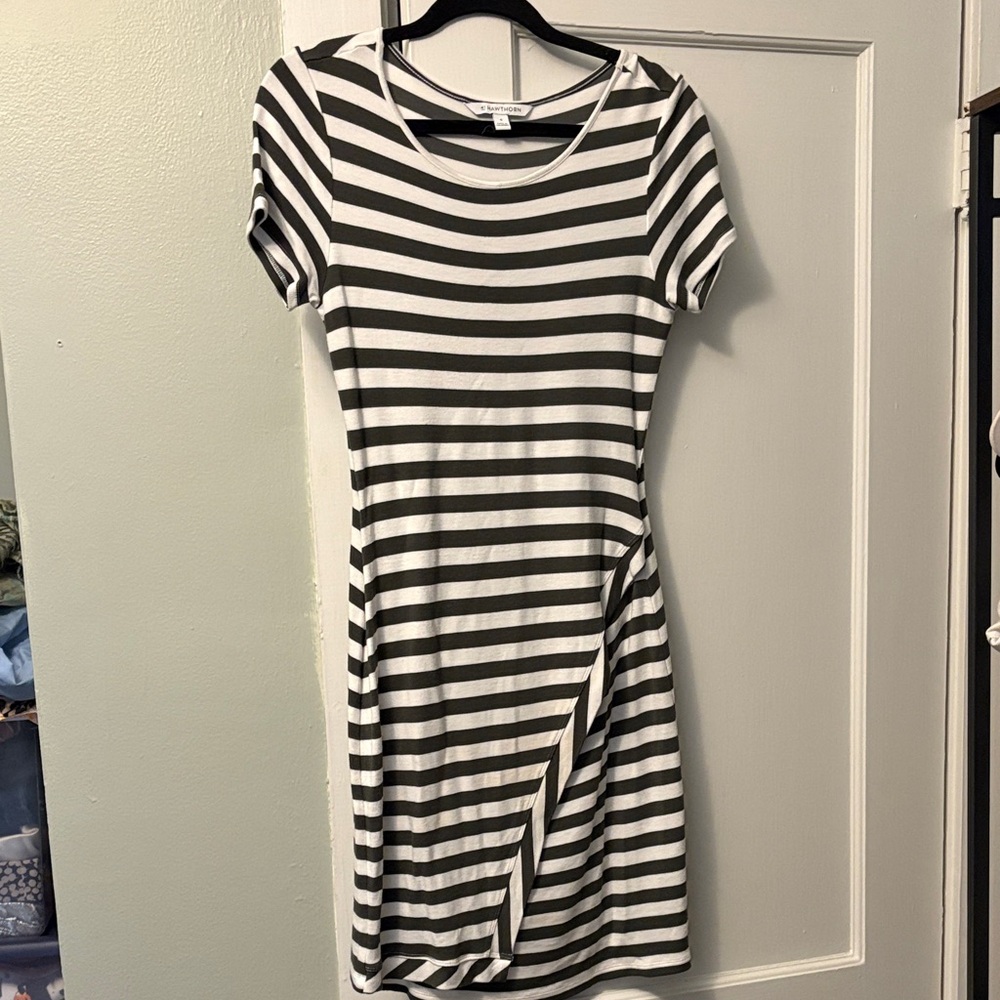 41 Hawthorn Olive Green & White Striped Mini Dress